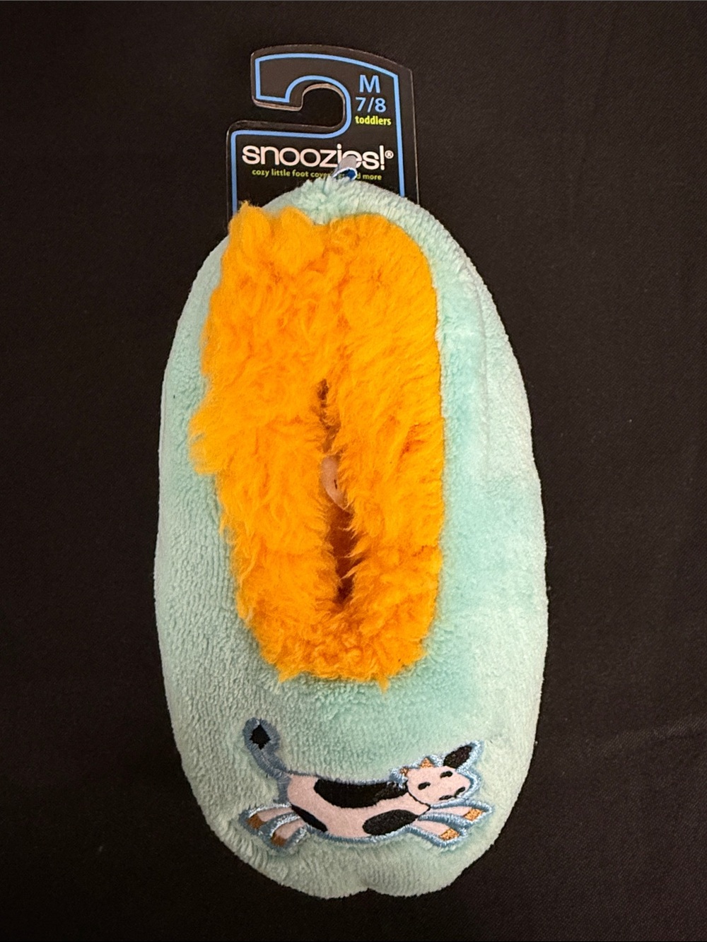 Snoozies! Toddler Slipper - Aqua with Orange Faux Fur